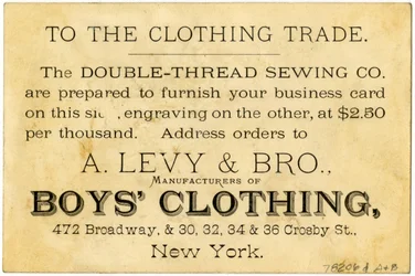 A. Levy Brothers Patents Process, verso della carta commerciale